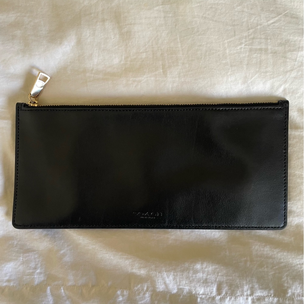 Coach Slim Black Leather Zipper Pouch